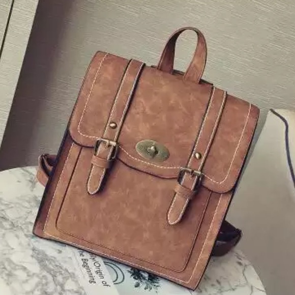 Backpack bag brown shoulder bag lock multi-use womens - Picture 3 of 7